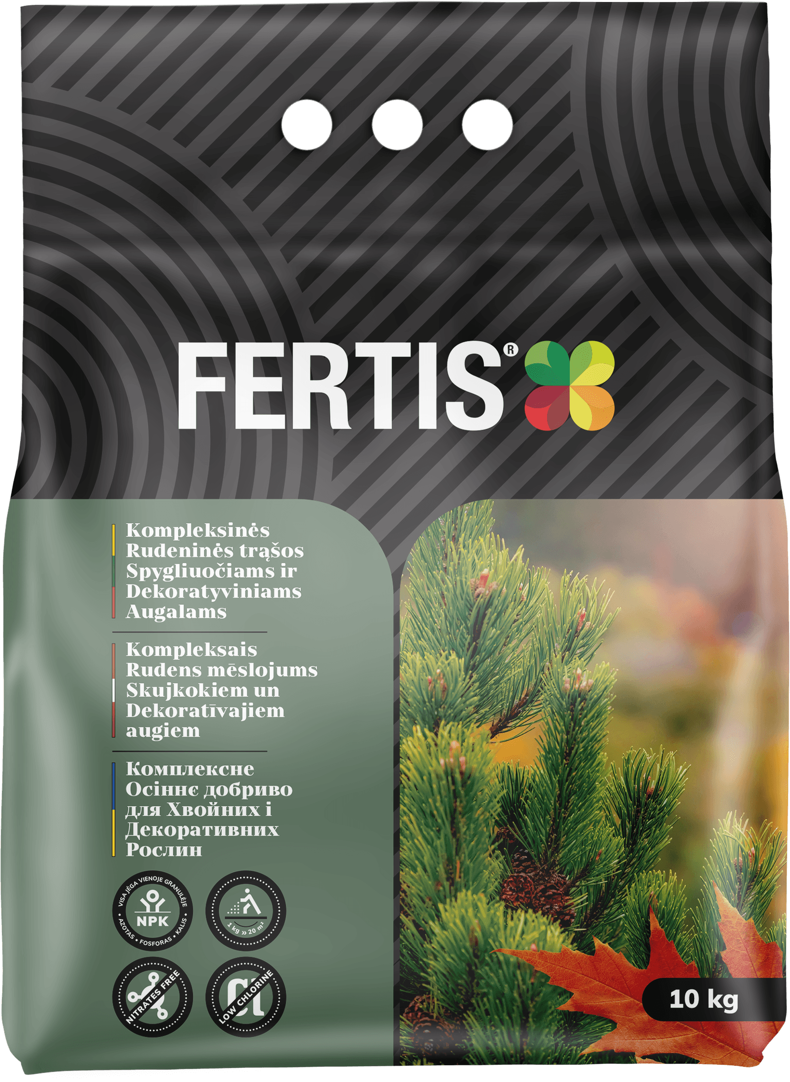 Kompleksinės Rudeninės trąšos spygliuočiams ir dekoratyviniams augalams FERTIS, 10kg