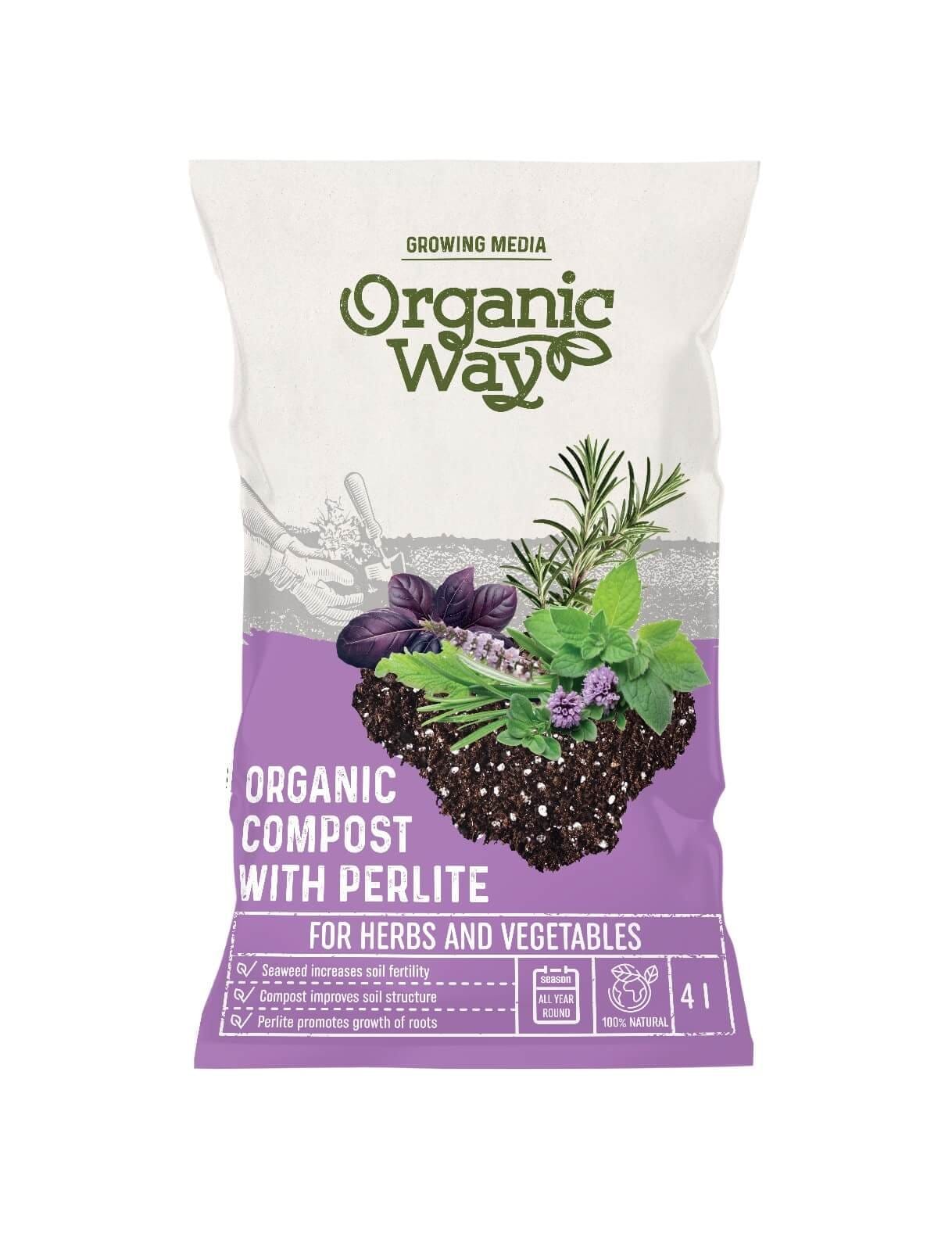 ORGANIC WAY ORGANINIS KOMPOSTAS PRIESKONIAMS IR DARŽOVĖMS SU PERLITU 4 L